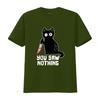 Mens Halloween Funny Cat T Shirt with Bloody Knife You Saw Nothing  vintage Washed Top For Everyday Wear Comfortable graphic