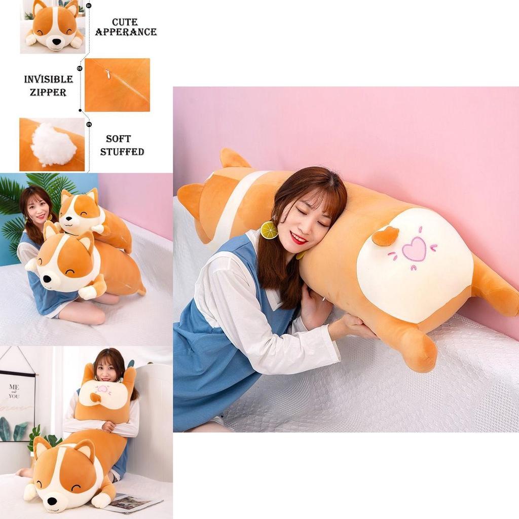 Long Corgi Plush Toys Throw Pillow Cushion Soft Stuffed Animal Doll For Xmas Birthday Gift