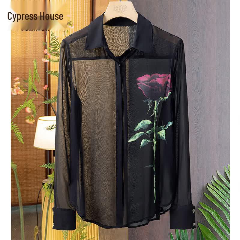 Sibaishi Women s Loose Fit Printed Lapel Shirt XL