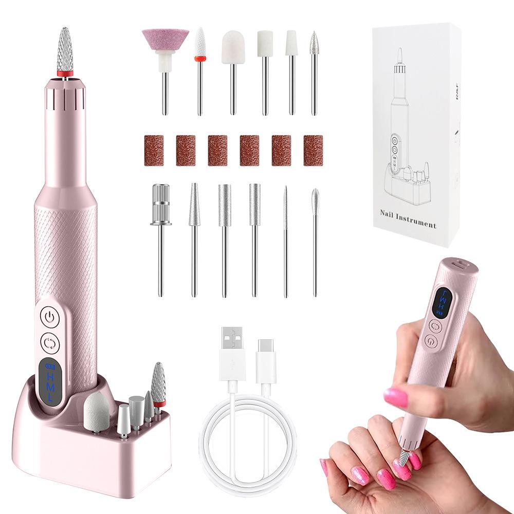 Electric Nail File & Polisher with Base Display - Pen-Style Manicure Grinding & Exfoliating Machine