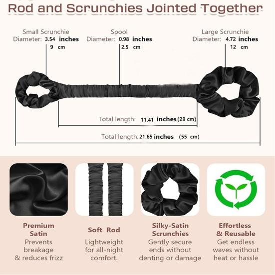 No Heat Hair Curling Rod with Scrunchies, Overnight Sleeping Satin Hair Roller Headband, Non-Heating Long Hair Curler for Women