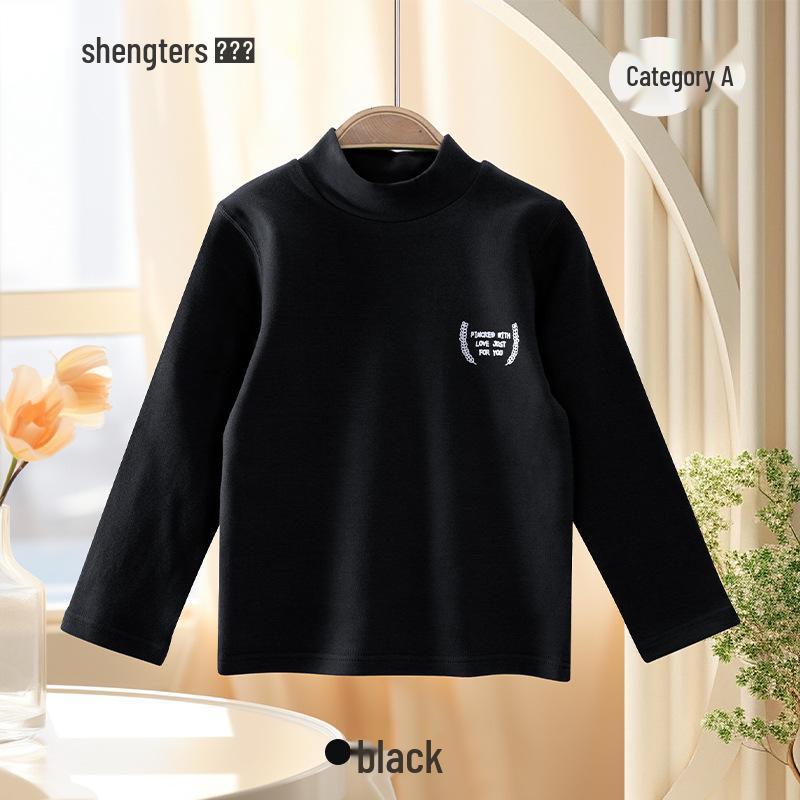 Shengte Shi Kids' Mid-Neck Cotton Thermal Top – Unisex Autumn/Winter Base Layer