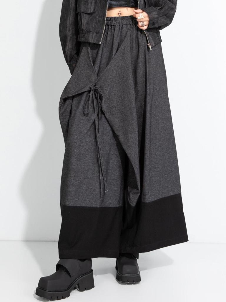 2025 Women's High-Waist Elastic Spliced Skirt Pants - Slimming Niche Design, Mid-Length, Nine-Point for Autumn/Winter Collection