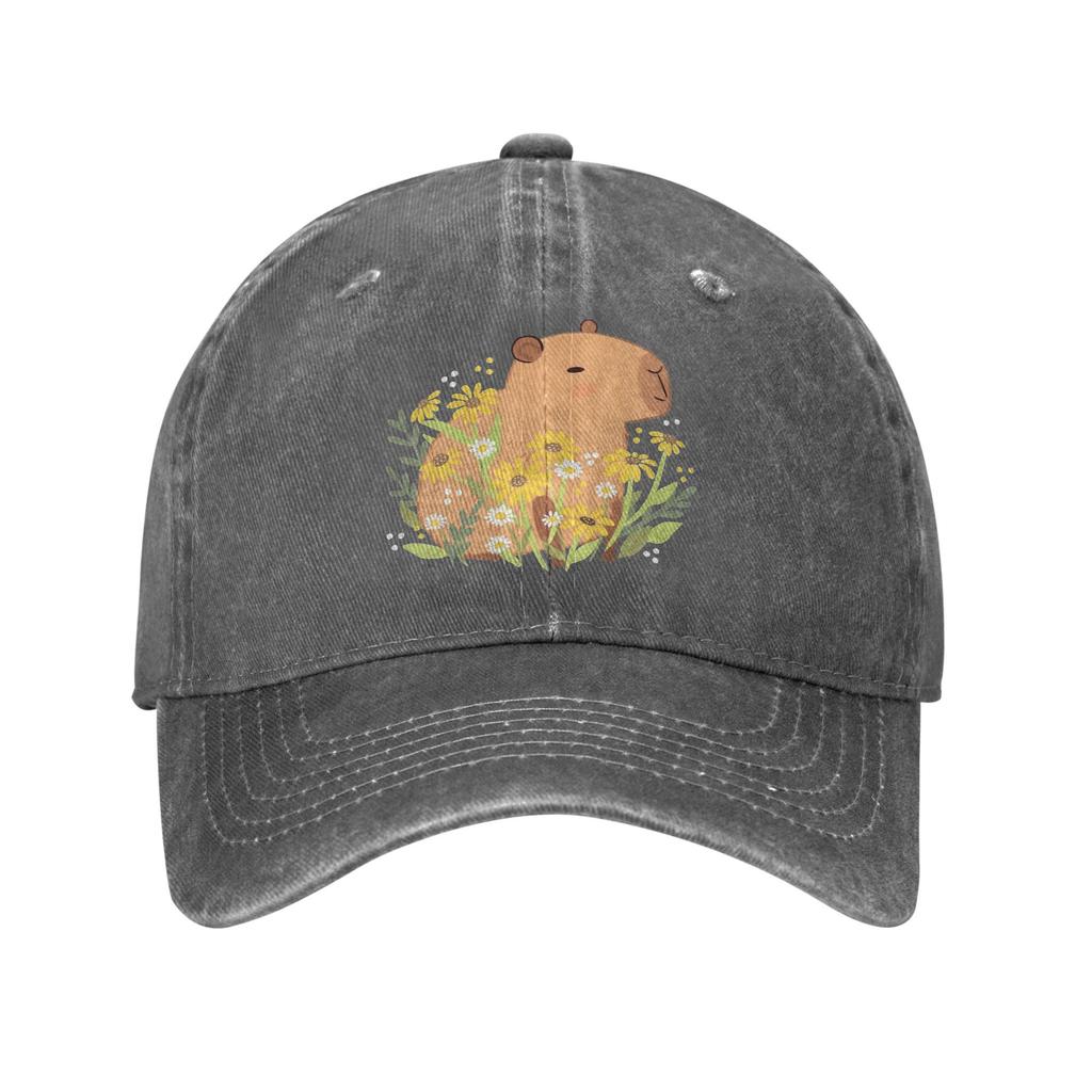 Capybara with Daisy Flowers Sun Baseball Cap Yk Cute UnisexTeens Washed Hats Breathable Custom DIY Baseball Caps Gift Idea
