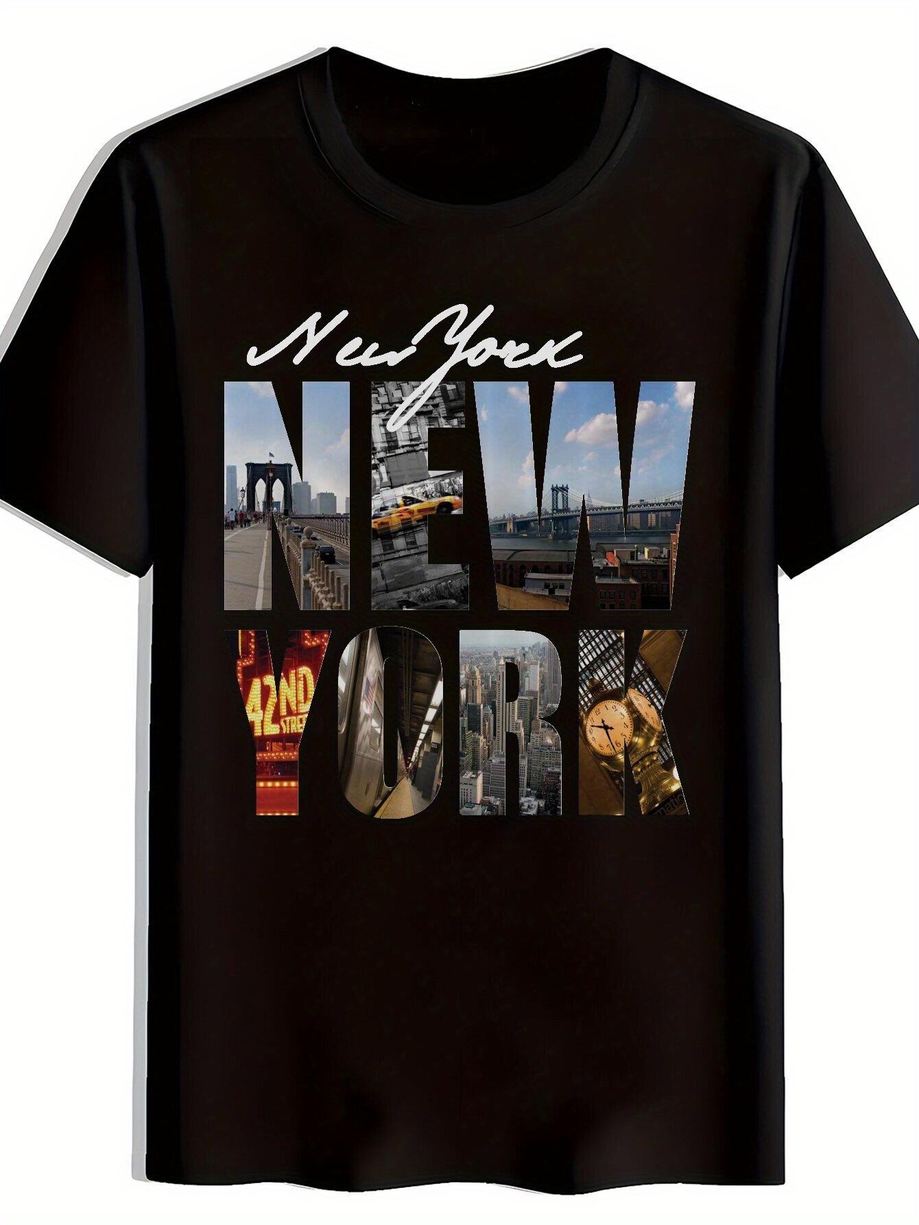 Black NY Graphic T-shirt - Casual Crew Neck Short Sleeve Tee with Iconic New York City Print XXXXL