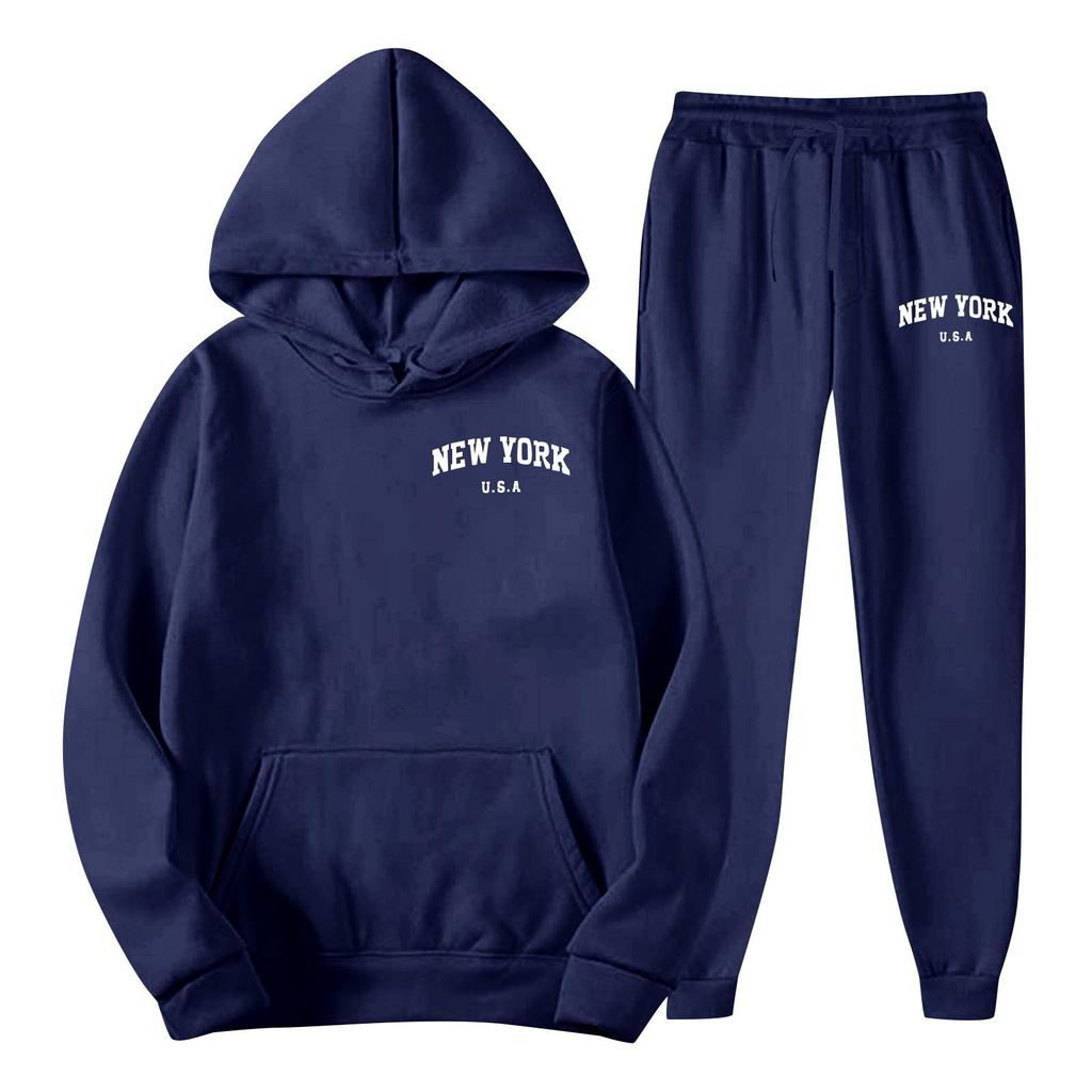Men's Spring and Autumn Solid Color Suit Hooded Sweater Suit Trend Casual Sports Two-piece Suit
