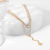 Stainless Steel Double Layer Y Shape Chain Zircon Pendant Necklace For Women Statement Choker Necklace