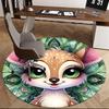 1pc Anime Inspired Forest Creature with Floral Mandala Round Carpet Office Chair Mat, Non Slip Rug for Home Decor, All Seasons