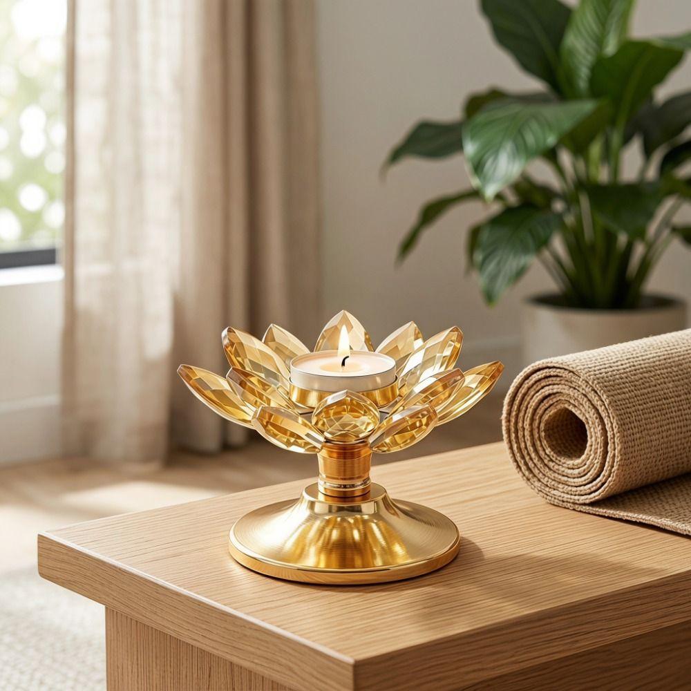 Rutschfester Lotus-Kerzenhalter Metallbasis Klarer Blumenkerzenständer Heimdekoration