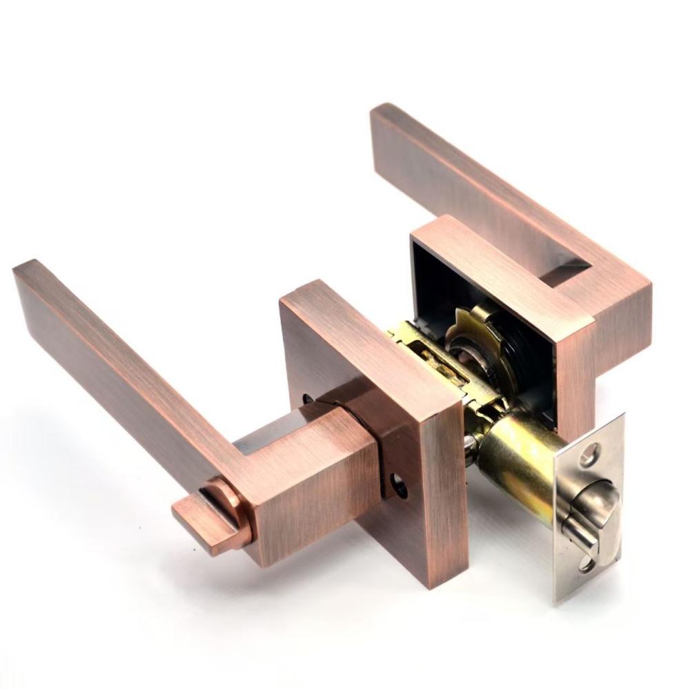 US Design Square Door Handle Lock Easy Install Heavy Duty Aluminum Alloy Privacy Door Lock Handle with Key for Interior Door