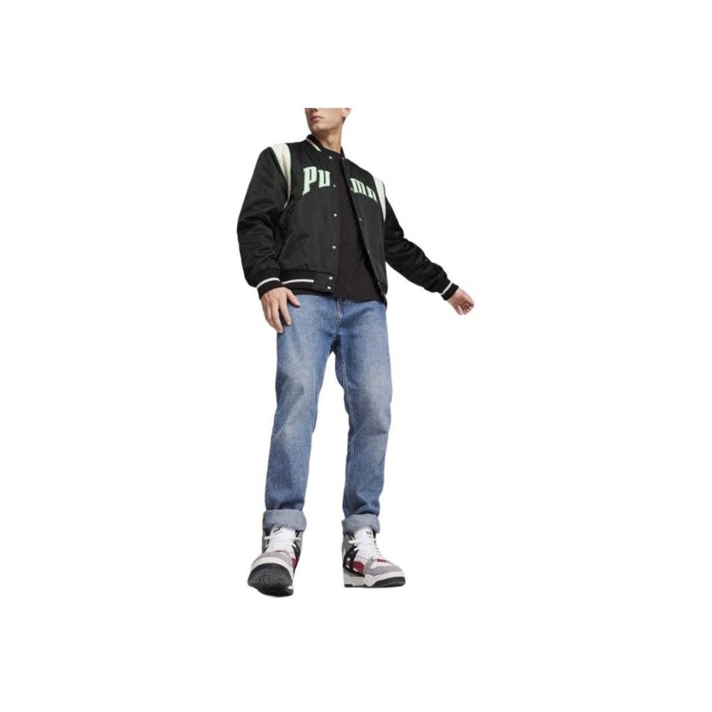 Puma Letter Single Button Casual Sports Long Sleeve Baseball Jacket Unisex Jackets Black 626147-01
