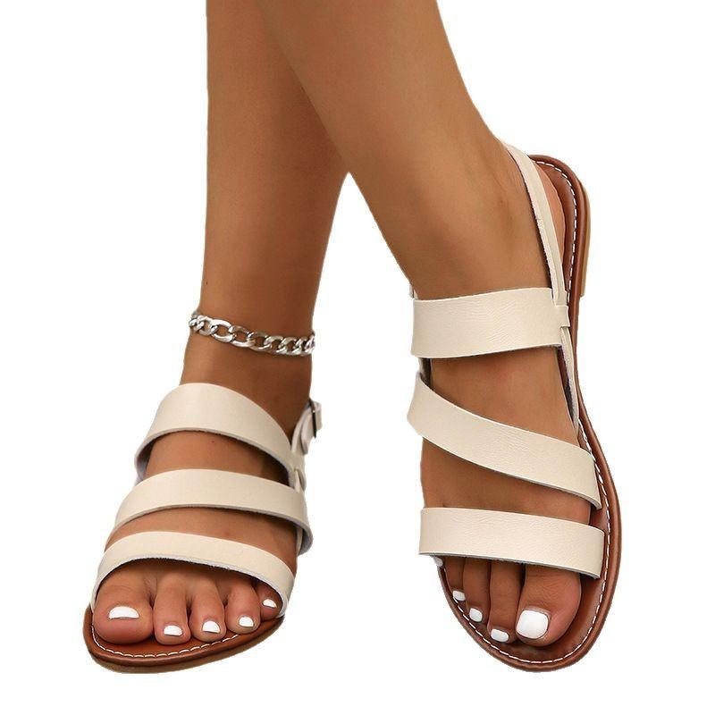 Large size buckle with flat sandals women's one-word buckle beach cool slippers sandals