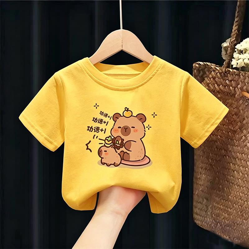 Kids girls T-shirt Capybara Tees 3-10Years toddled girls Short Sleeved Clothes baby Girls Round Neck Tops Birthday Gifts