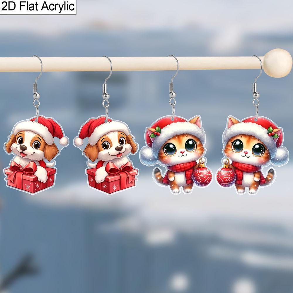 Christmas Gift-Animals Collection Acrylic Women's Fashionable Drop Earrings, Cute Cat & Dog Shape Designed Earrings for Women's Daily Wear