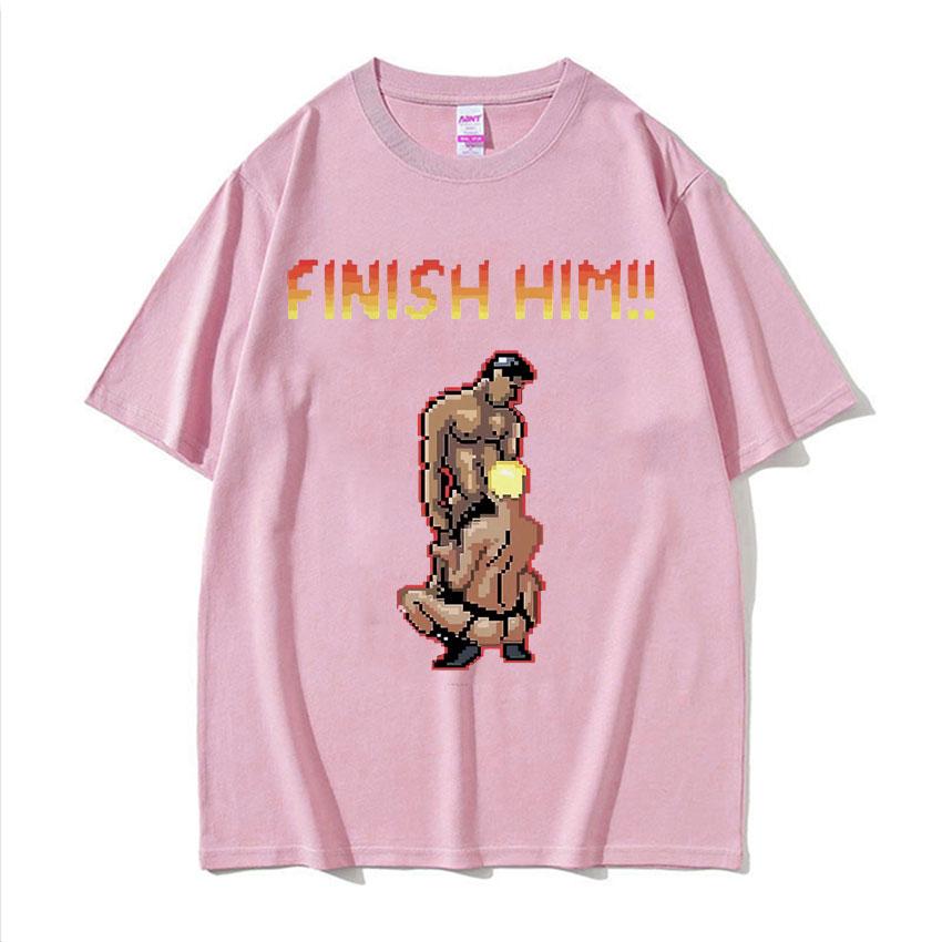 Fashion Finish Him Gayming 8bit Gay Print Tshirt Men's Gothic Clothes Summer T Shirt Unisex Crewneck Cotton T-shirt Tops