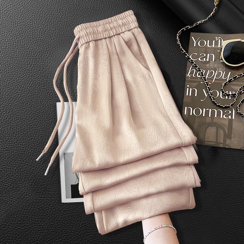Beige Women's Wide-Leg Pants: Spring/Summer 2025 Lazy Style, Loose, Slimming & Comfortable.