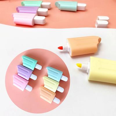 6 Stück Eiscreme-Textmarker, Buntes Schul- und Büro-Schreibwaren-Set
