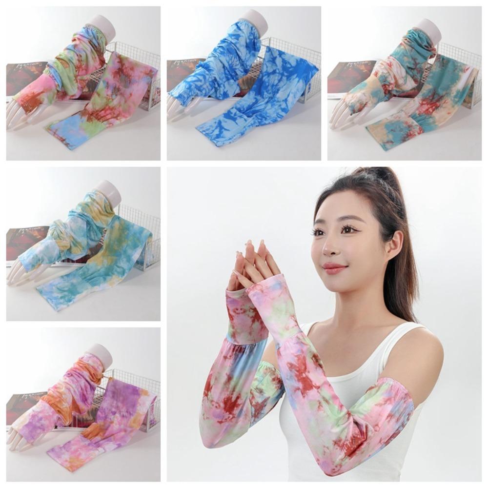 Tie Dyeing Long Ice Silk Sleeves Ethnic Style Cycling Gloves Breathable Sunscreen Arm Covers  Women