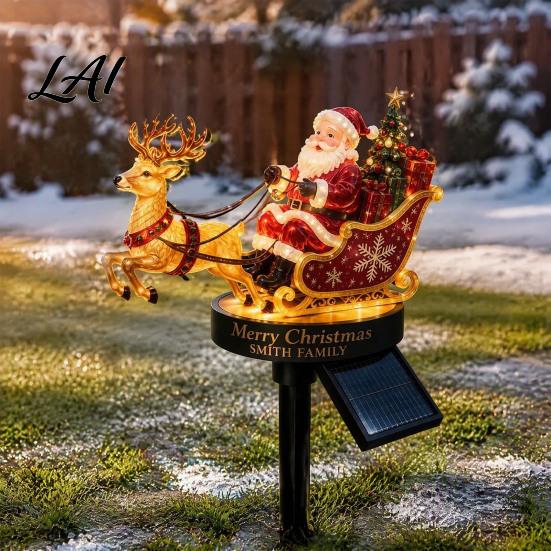 Warm White Festive Garden Lamps Santa And Reindeer Sleigh Solar Stake Light LED Christmas Pathway Holiday Landscaping Lighting Lamp Powered Outdoor