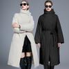 pleated kinked belt loose new down jacket women's long large size thin design white duck down jacket