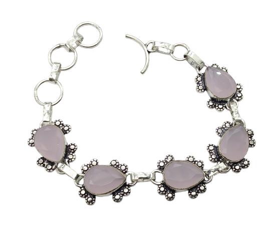 Rose Quartz Gemstone Silver Plated Handmade Bracelet Jewelry BR 29