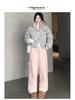 Pink High-Waist Fleece Lined Wide Leg Pants - Warm, Versatile, and Cozy for Autumn and Winter