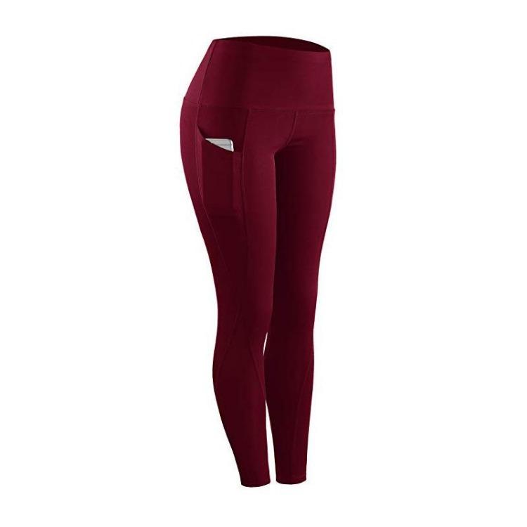 Women High Waist Solid Color Yoga Running Fitness Leggings with Side Pockets Hip Lifting Sports Long Pants