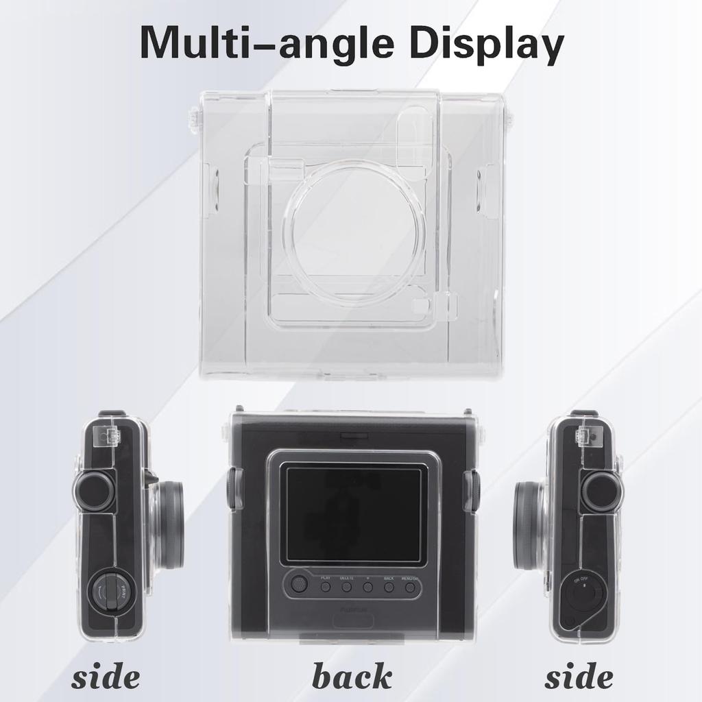 Rieibi Clear Protective Case for Fujifilm Instax Wide Evo Instant Camera - Hard Carrying Case Cover with Shoulder Strap (Camera Not Included)