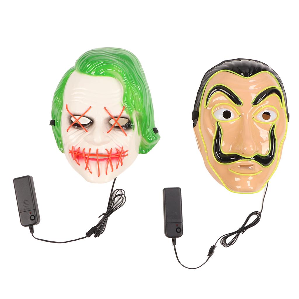 2PCS LED Face Cover 3 Lighting Modes El Safe Comfortable Light Up Halloween Face Cover for Party