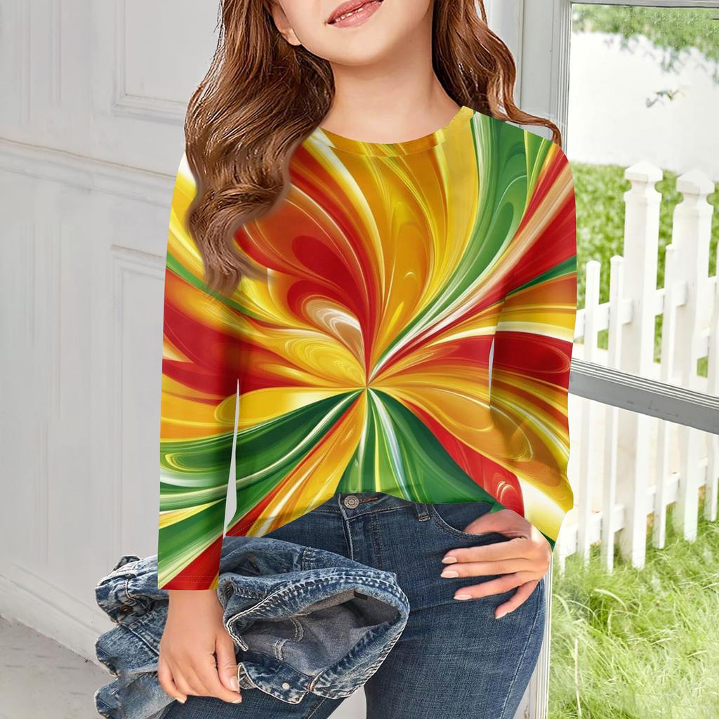 Dívčí trička s dlouhým rukávem Dětské podzimní topy Kulatý výstřih Potištěná základní trička