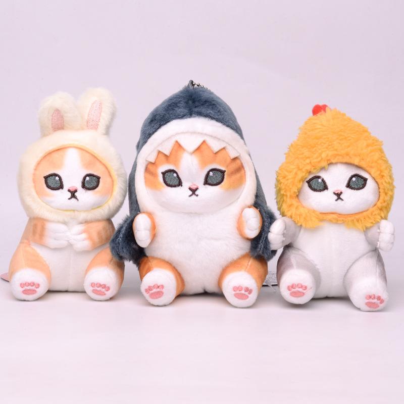 12cm Cartoon Cute Shark Fried Shrimp Cat Plush Doll Pendant Charm Package Pendant