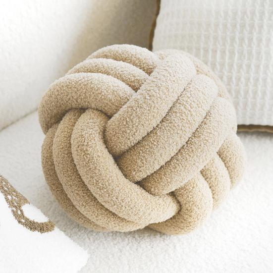 Pute Manuell Flettet Knute 22cm Rund Kuleform Sherpa Elastisk Soveselskap Sofa Dekorasjon Pyntepute Fotograferingspute