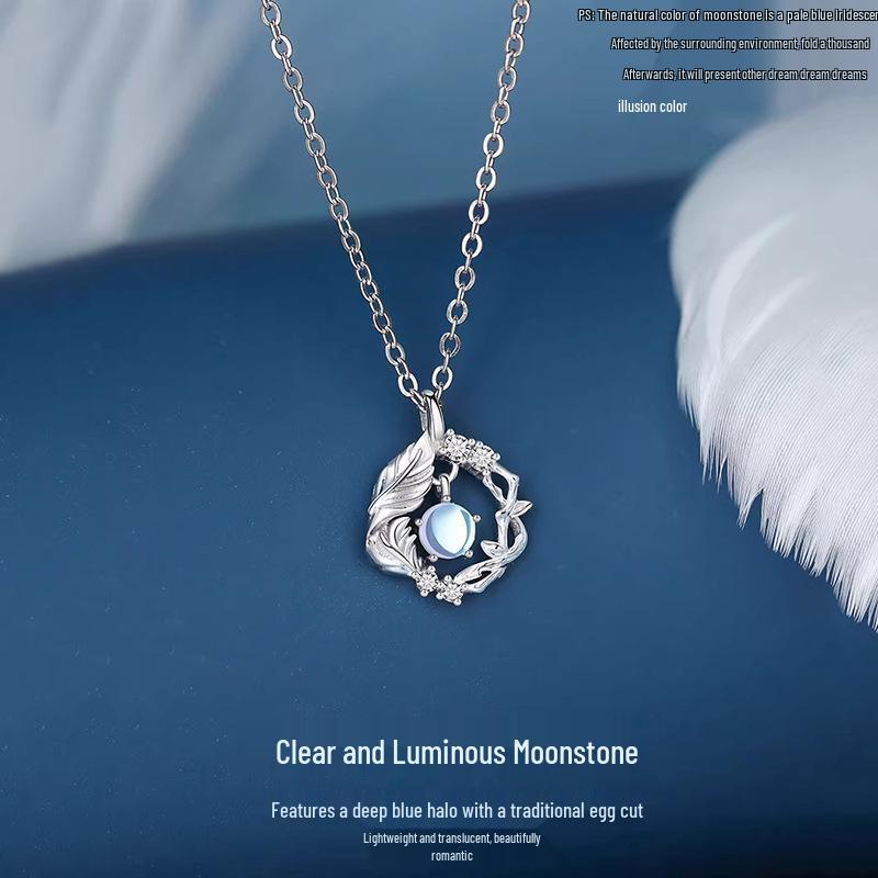 2024 Sterlingsilber Blauer Eukalyptus & Vogel Halskette - Luxuriöses Geschenk für Sie