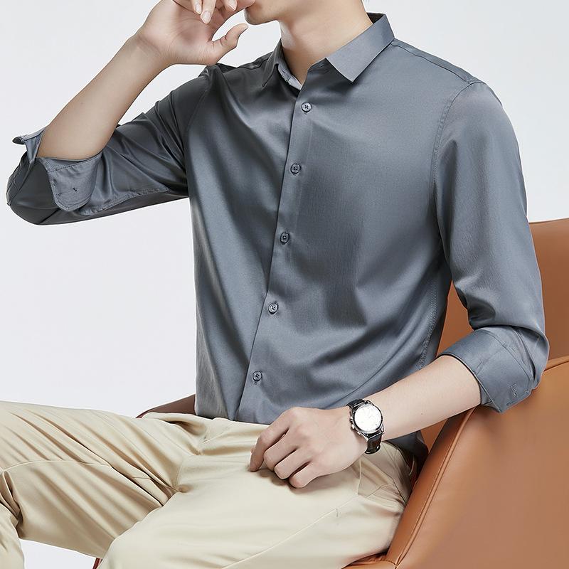 Camicia mercerizzata non stirabile da uomo, manica lunga, antipiega, camicia da cerimonia, tinta unita