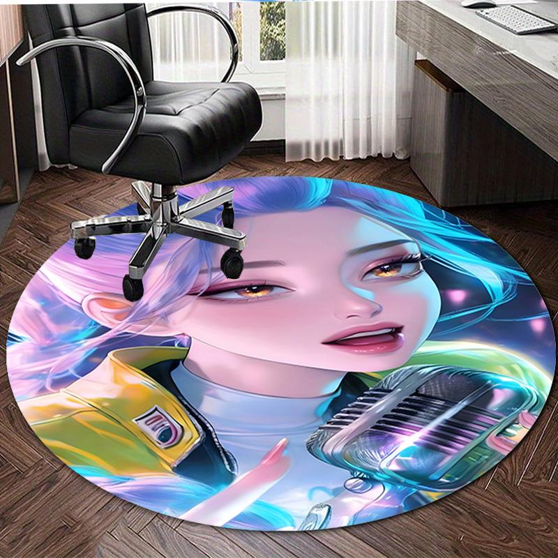 1pc KPop Demon Hunters RUMI5 Print Round Carpet Chair Round Carpet Suitable for Bedroom Living Room Home Decorative Carpet