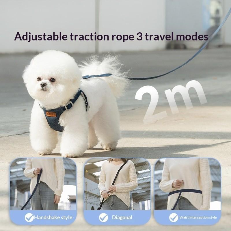 Hundegeschirr-Set mit 2M Leine Denim-Geschirr Verstellbarer Gurt für kleine und mittlere Hunde Katzen Hundezubehör Outdoor für Bichon Frisé
