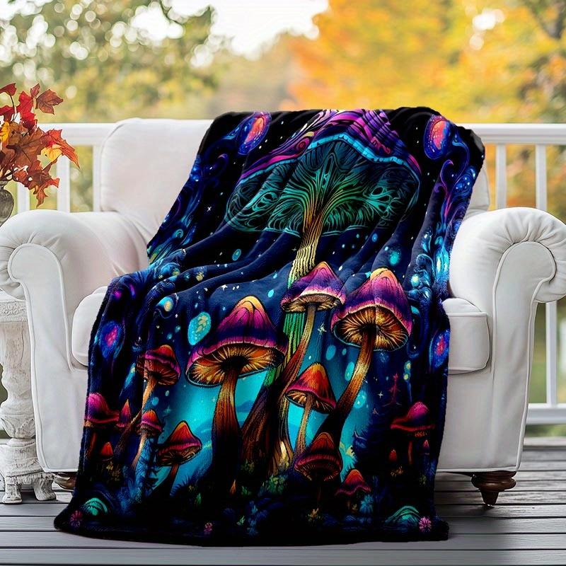 1pc Mushroom Printing Lightweight Flannel Blanket, Comfortable and Warm Blanket, for Camping Sofa Bed and Couch Office, Gift Blankets in