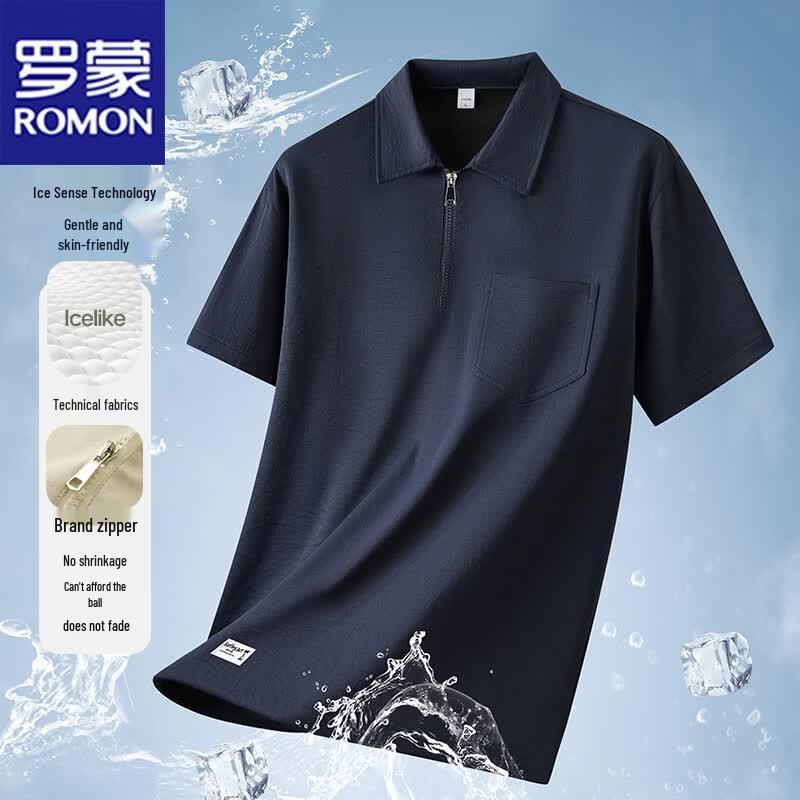 ROMON Men s Summer Lapel Half-Zip Cooling Polo Shirt M