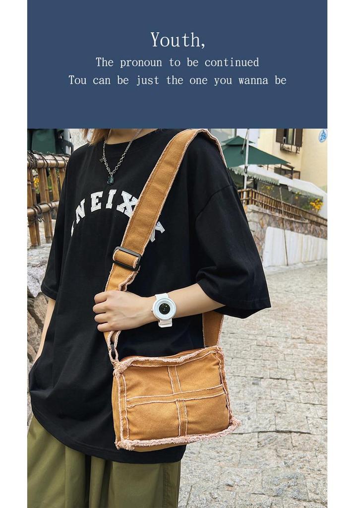 2024 Japanese Ins Canvas Retro Women's Shoulder Bag with Frayed Edges