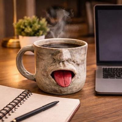 Ceramiczny kubek z wystawionym językiem Duża pojemność Kamionkowy kubek z zabawnym wzorem Nowość Kawa Herbata Prezent dla przyjaciół