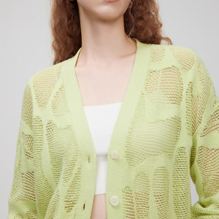 ELLE Hollow Design Cardigan Knitwear Women Tops Light-Green L8SZK165