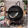Cozy Rattan Cat Hanging Basket - Washable, Semi-Enclosed, All-Season Cat Bed for Winter Warmth