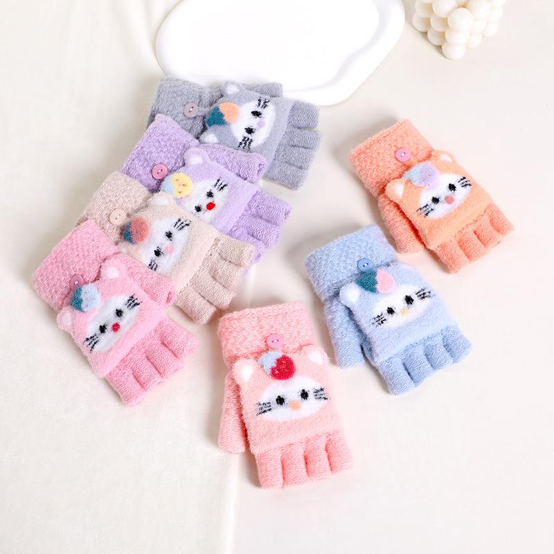 Kinder Klapphandschuhe Jungen und Mädchen Winter fünf Finger warm halten 2025 neu niedlich Studenten und Mädchen halbe Finger