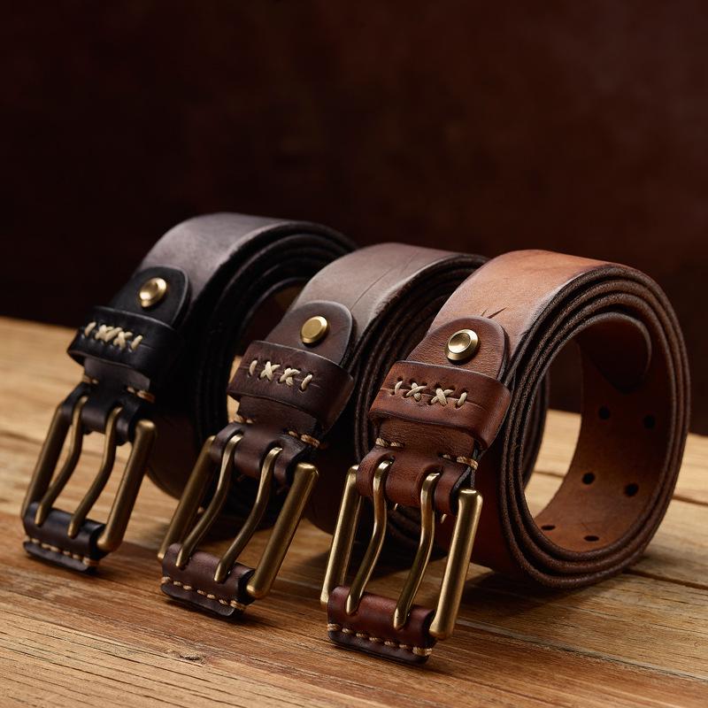 Men's Retro Korean Style Genuine Leather Belt - Versatile and Trendy for Casual Jeans