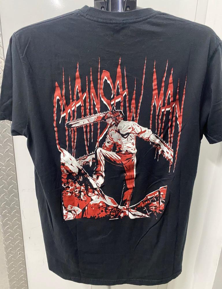 

CHAINSAW MAN Denji Crunchy Roll Double Sided Black Graphic Tee SZ L Unisex T-Shirt XXL