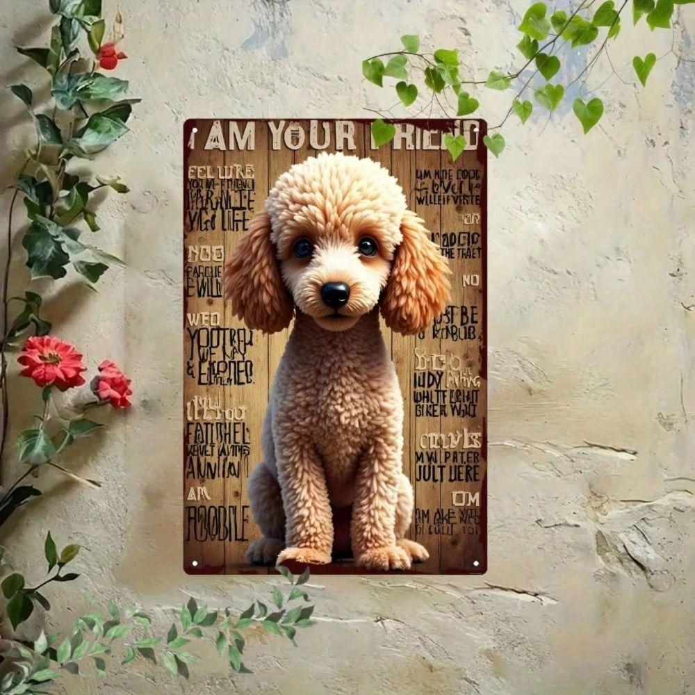Tin Sign Wall Art Funny Poodle Vintage Pet Decor 2D Flat Metal Poster for Home