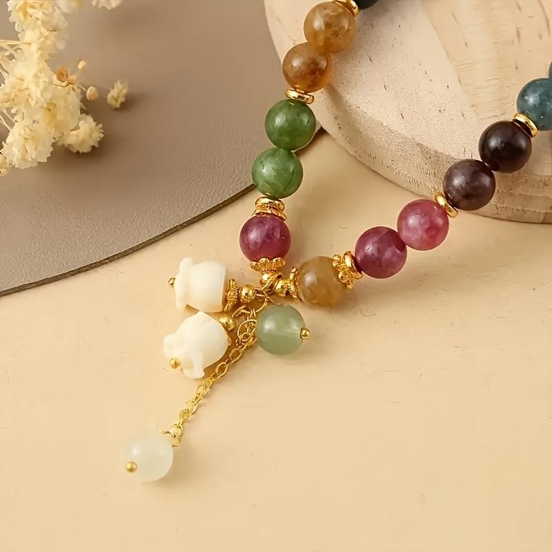 Colorful Natural Stone Bracelet with Floral Pendant, Ethnic Style Bracelet, Perfect Gift for Girlfriend or Best Friend, Suitable for All Seasons