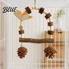 Bird Standing Branch Wooden Parrot Swing Toy Hanging Perch Stand with Pinecone/Bell Cage Natural Wood Toy for Parakeet Cockatiel Finches Conures