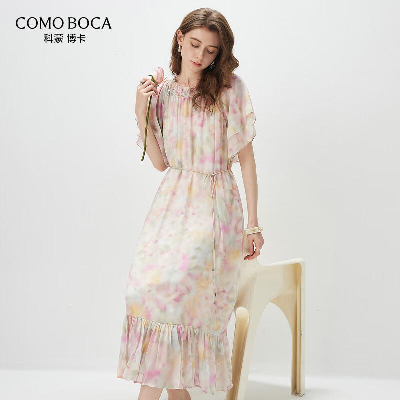 

Women s Mulberry Silk Ruffle Sleeve Printed Dress L