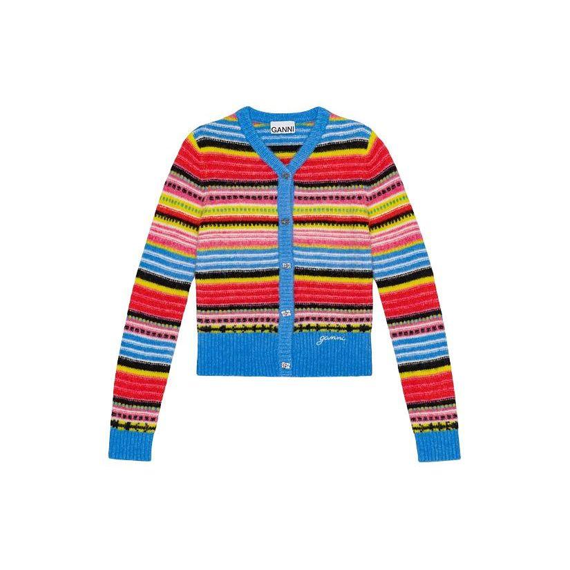 Ganni Ss24 Color Block Striped V-Neck